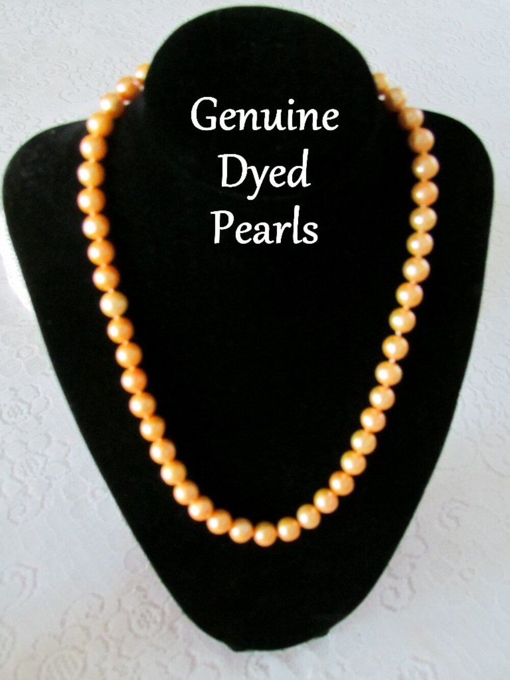 18" PEARL NECKLACE, 9 mm, DYED a SOFT GOLDEN COLOR, STERLING SILVER CLASP, MINT!